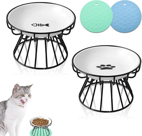 Katzen-Fütterschleife mit erhöhtem Ständer, Metallhalter, erhöhter Futternapf, verhindert Erbrechen und verhindert Nackenschmerzen für Katzen, Welpen, Hunde, 2 Stück von DYOUen