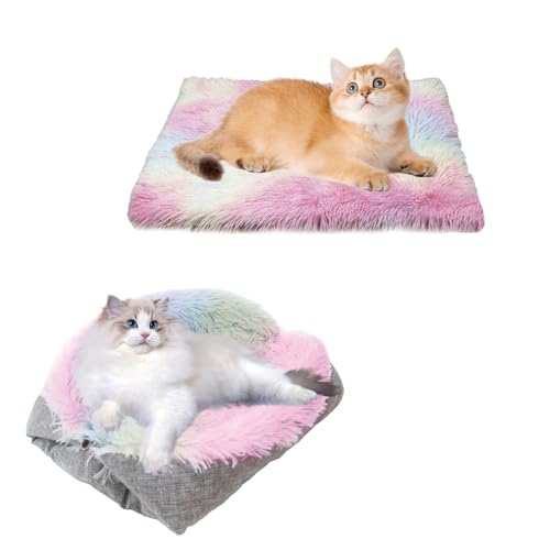 Pelzige selbstwärmende Katzenmatte Funktion 2 in 1 weiche Plüschdecke, Katzenbett für Innenkatzen, flauschiges weiches Katzenbett für Katzen, kleine Hunde, Mehrfarbig Pelzige selbstwärmende Katzenmatte Funktion 2 in 1 weiche Plüschdecke, Katzenbett für Innenkatzen, flauschiges weiches Katzenbett für Katzen, kleine Hunde, Mehrfarbig von DYUEE