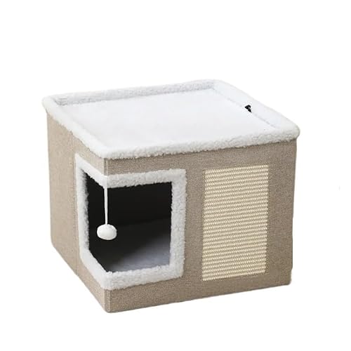 DYUES-SDOEMVIEN Kätzchennest, Zwinger, faltbares Katzenbett, Katzenversteck, Haus mit Kratzbrett, Hund mit Warmer, weicher Matte for Zubehör(Beige) von DYUES-SDOEMVIEN