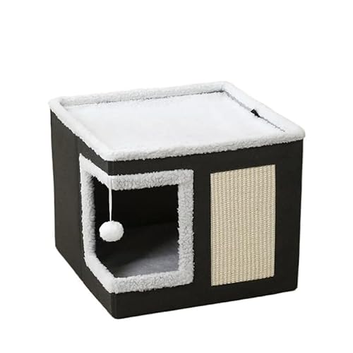 DYUES-SDOEMVIEN Kätzchennest, Zwinger, faltbares Katzenbett, Katzenversteck, Haus mit Kratzbrett, Hund mit Warmer, weicher Matte for Zubehör(Gray) von DYUES-SDOEMVIEN