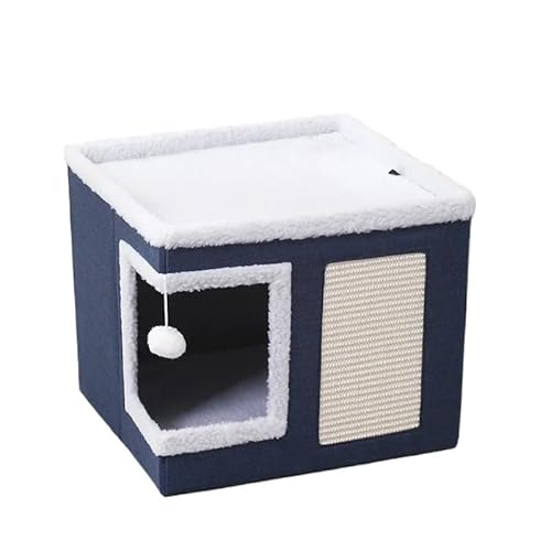 DYUES-SDOEMVIEN Kätzchennest, Zwinger, faltbares Katzenbett, Katzenversteck, Haus mit Kratzbrett, Hund mit Warmer, weicher Matte for Zubehör(Navy Blue) von DYUES-SDOEMVIEN