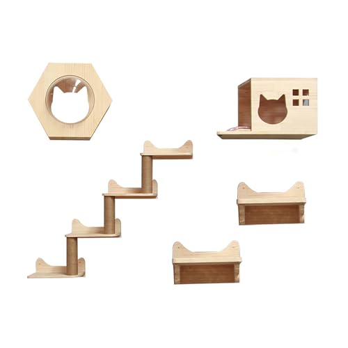 DYUNCZ Kletterwand Katzen, Katzenwandparkour, Katzentreppe Wand, Hängende Katzenbetten, Wandmontierte Katzenmöbel aus Holz, Wandmöbelset for den Innenbereich (Color : Combination 4) von DYUNCZ