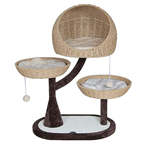 DYWOZDP 3 Schicht Rattan Katzenklettergerüst Katzenkratzbrett Haustier Katzennest Kratzbaum Katzensprungtisch Mit Sisal-Kratzpfosten von DYWOZDP