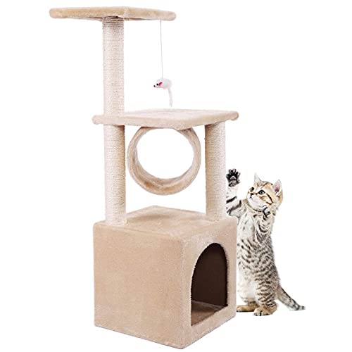 DYWOZDP Kratzbaumturm Für Indoor Pet Cat Klettergerüst Katzenhaus Kratzbaum Eigentumswohnung Möbel Mit Bett(Beige) von DYWOZDP