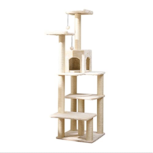 DYWOZDP Katzenklettergerüst Katzenbaum Sisal kleine Katzenkratzsäule Katzenturm Katzenstreu Katzenstreu Springplattform Katzenkratzbrett Katzenmöbel mit Plattform und Plüschball, beige von DYWOZDP