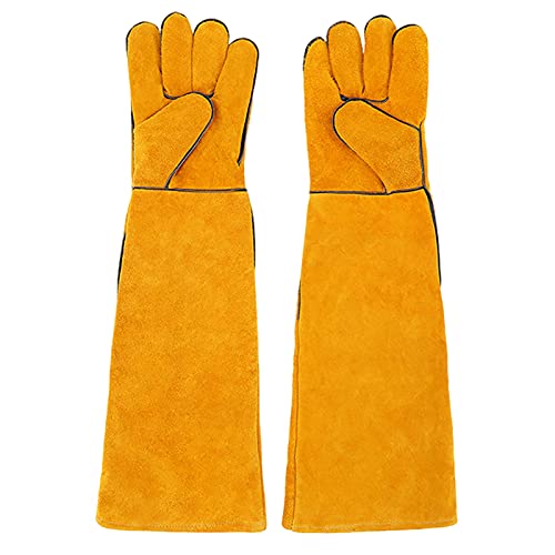 DZAY Haustierhandschuhe Anti Biss Handschuhe, Handschuhe aus Rindsleder Kratzfeste Handschuhe Bissfeste Schutzhandschuhe Gartenhandschuhe für Gärtner Professionelle Rosenhandschuhe Stichfest (Orange) von DZAY