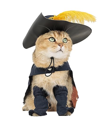EOILFM Kostüm für Haustiere, Katzen, Hunde, Kater im Stiefel, Cosplay, Halloween, niedliches Kätzchen, Welpen, Kleidung, zum Verkleiden, Spielen mit Umhang, Hut, Gürtel, Umhang, Zubehör, Größe M, EOILFM Kostüm für Haustiere, Katzen, Hunde, Kater im Stiefel, Cosplay, Halloween, niedliches Kätzchen, Welpen, Kleidung, zum Verkleiden, Spielen mit Umhang, Hut, Gürtel, Umhang, Zubehör, Größe M, von DZTYG