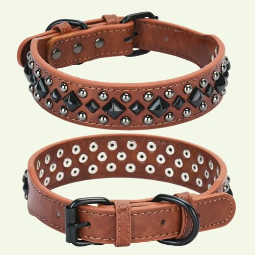 DaBingDian 1 Stück Vintage-Hundehalsband aus schwerem Leder mit Nieten, Bissschutz- und Nackenschutzhalsband. Passend für mittelgroße bis große Hunde. von DaBingDian