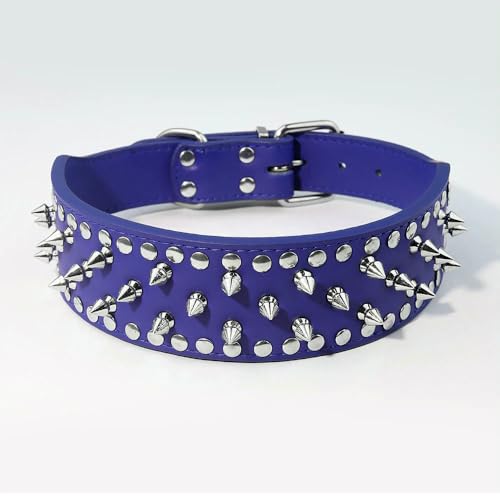 DaBingDian Hundehalsband aus echtem Leder mit Spikes, verstellbares Pitbull-Halsband für mittelgroße und große Hunde – Braune Bulldogge, Mops, Boxer, Haustierbedarf von DaBingDian