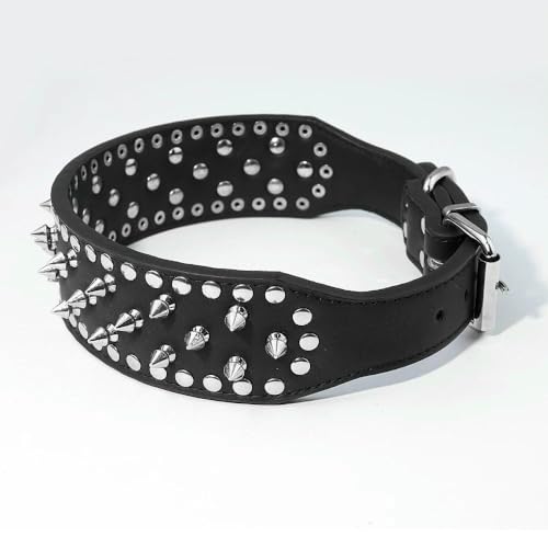 DaBingDian Hundehalsband aus echtem Leder mit Spikes, verstellbares Pitbull-Halsband für mittelgroße und große Hunde – Braune Bulldogge, Mops, Boxer, Haustierbedarf von DaBingDian