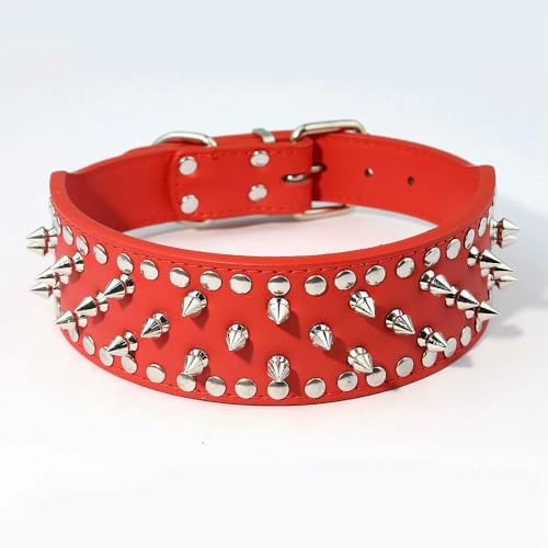DaBingDian Hundehalsband aus echtem Leder mit Spikes, verstellbares Pitbull-Halsband für mittelgroße und große Hunde – Braune Bulldogge, Mops, Boxer, Haustierbedarf von DaBingDian