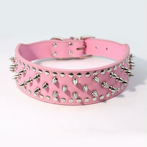 DaBingDian Hundehalsband aus echtem Leder mit Spikes, verstellbares Pitbull-Halsband für mittelgroße und große Hunde – Braune Bulldogge, Mops, Boxer, Haustierbedarf von DaBingDian