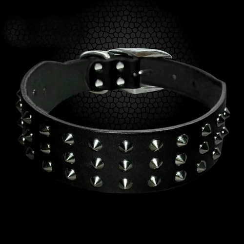DaBingDian Hundehalsband aus echtem Leder mit coolen Nieten, verstellbares Haustierhalsband für kleine, mittelgroße und große Hunde – Schwarz, Braun von DaBingDian