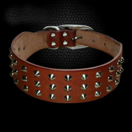 DaBingDian Hundehalsband aus echtem Leder mit coolen Nieten, verstellbares Haustierhalsband für kleine, mittelgroße und große Hunde – Schwarz, Braun von DaBingDian