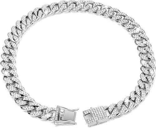 DaBingDian Luxus Gold Katze Halskette Schmuck Strass Haustier Kubanische Kette Halsband Kätzchen Hündchen Hochzeit Abschlussball Kostüm Zubehör für Katzen Welpen von DaBingDian