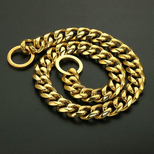DaBingDian Robuste Würgekette für Hunde aus Edelstahl 19 mm, Halsband mit kubanischen Gliedern aus Silber und 18 Karat Gold für Pitbull, Mastiff, Bulldogge DaBingDian Robuste Würgekette für Hunde aus Edelstahl 19 mm, Halsband mit kubanischen Gliedern aus Silber und 18 Karat Gold für Pitbull, Mastiff, Bulldogge von DaBingDian