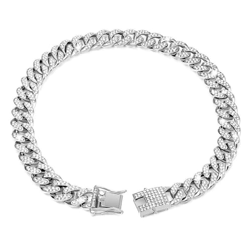 DaBingDian Strass-Halskette für Hunde, verschleißfest, modische Hundekette, leichtes kubanisches Diamanthalsband für Geburtstag, Weihnachten, Festival, Haustier-Dekoration von DaBingDian