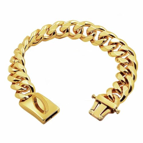 Goldenes Hundehalsband aus Edelstahl, 19 mm breites, Robustes Metallhalsband für mittelgroße und große Hunde – Französische Bulldogge, Labrador Goldenes Hundehalsband aus Edelstahl, 19 mm breites, Robustes Metallhalsband für mittelgroße und große Hunde – Französische Bulldogge, Labrador von DaBingDian