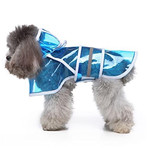 Transparenter Blauer Regenmantel für Hunde – Hunderegenmantel mit Kapuze, Kragenloch und sicheren reflektierenden Streifen, ultraleichte, atmungsaktive, 100% wasserdichte Regenjacke,3XL von DaBoJinGo