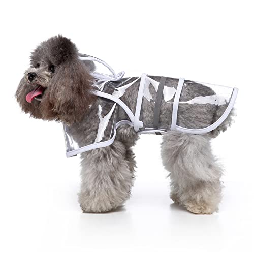 Transparenter Regenmantel für Hunde – Verstellbarer, wasserdichter Regenmantel für Hunde mit Kapuze, reflektierende Hunde-Regenmanteljacke,L von DaBoJinGo