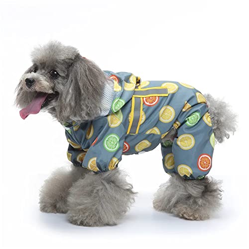 Wasserdichter Regenmantel, Haustier-Regenbekleidung, Kleidung für kleine Hunde, mit Kapuze, Netzfutter, weich, leicht, mit reflektierendem Streifen,XL von DaBoJinGo