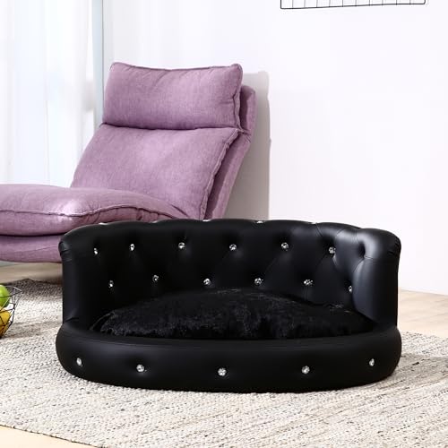 DaMi Luxus Hundebett I Premium Hundeschlafplatz mit großen Strasssteinen, Hundekissen Hundematratze Dogbed waschbar, Hundezubehör Hunde Dog Bed Bett Matratze Körbchen, 35x73x63 cm Oval Schwarz von DaMi