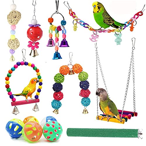DaMohony 13-teiliges Vogel-Kauspielzeug-Set zum Aufhängen, mehrfarbiges Vogelspielzeug mit Schaukel und Ständer von DaMohony
