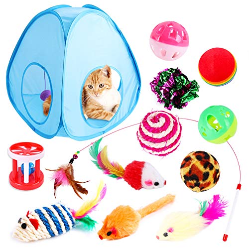 DaMohony 13-teiliges faltbares Katzenspielzelt, interaktives Spielfeld mit Mäusen, Spielzeug für Kätzchen, Kätzchen von DaMohony