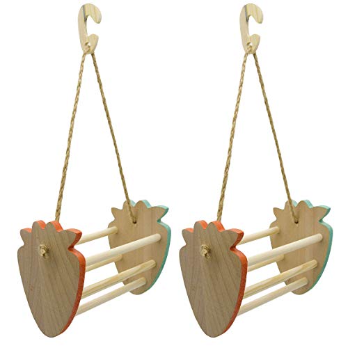 DaMohony Erdbeer-Schaukel-Spielzeug für kleine Haustiere, Spielständer für Vögel, zum Aufhängen, natürliches sicheres Holzzubehör von DaMohony