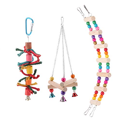 DaMohony Papageienspielzeug, dreieckiger Ständer, Hängeleiter, Kauschaukel, Käfigzubehör von DaMohony