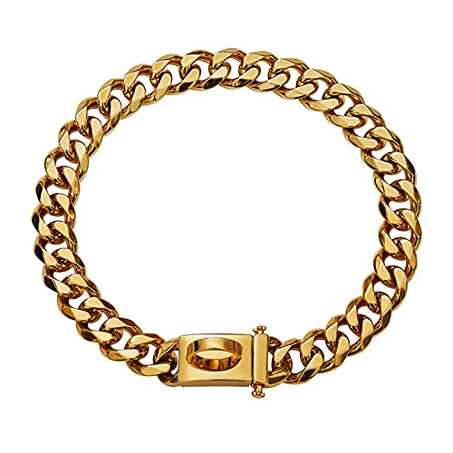 DaMohony Goldfarbene Hundehalsbandkette, 15 mm Breite, kubanische Gliederkette, Metallschnalle, Welpenhalsband aus Edelstahl DaMohony Goldfarbene Hundehalsbandkette, 15 mm Breite, kubanische Gliederkette, Metallschnalle, Welpenhalsband aus Edelstahl von DaMohony