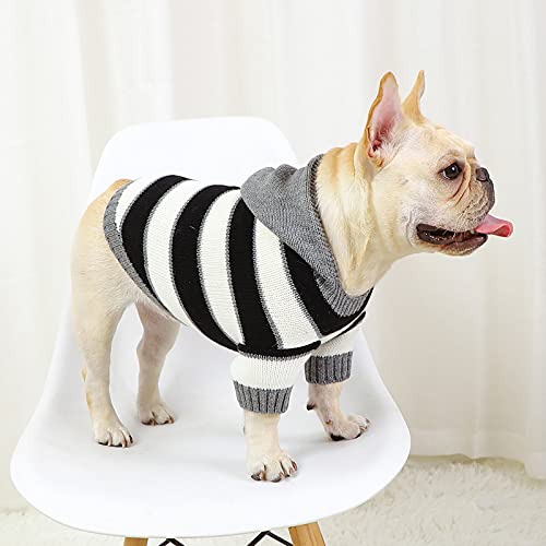 Hunde-Kapuzenpullover mit Streifen, weicher Pullover mit Mütze, warm, für drinnen und draußen, kaltes Wetter von DaMohony