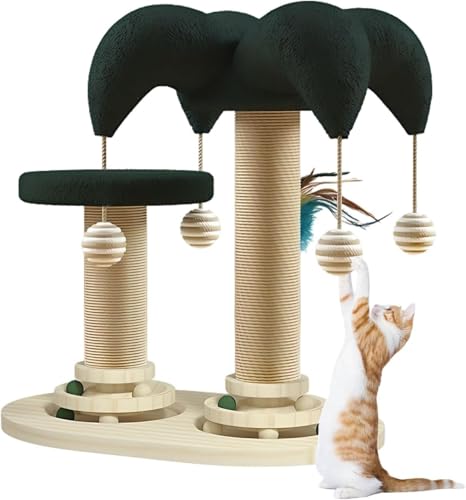 Kratzbaum für Indoor Katzen, 6 in 1 Katzenkratzbaum mit hängenden Bällen, Rotierender Smart Track Ball, Feder, Sisal und Juteseil Interaktives Katzenspielzeug für kleine und mittelgroße Katzen von DaMohony