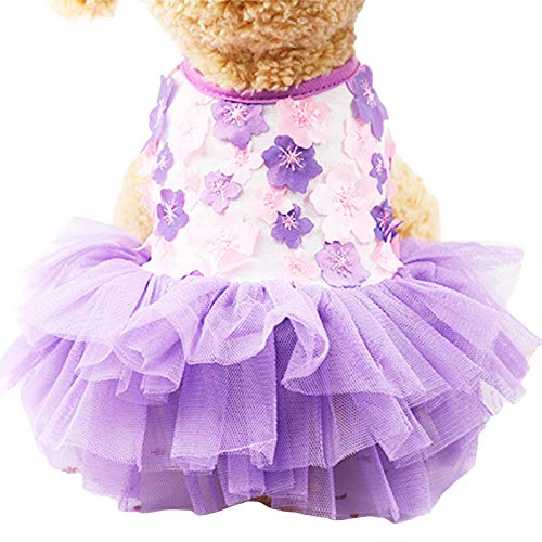 Puppy Mesh Tutu Dress Dog Puppy Floral Dress Adorable Dog Clothes Soft Breathable Comfortable Daily Wear for Small Dogs Purple, Violett, Medium von DaMohony