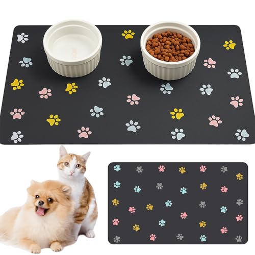 Napfunterlage Hund wasserdichte Haustier Futtermatten Silikon-Haustiermatte Saugfähige Schnelltrocknend Katzenmatte Für Haustiere Für Kaninchen Hamster Und Andere Tiere (50 X 30 cm) von DabbOo