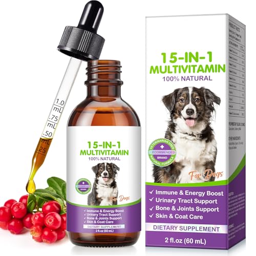 15 in 1 Multivitamintropfen für Hunde, 60 ml tägliche Vitamine für Hunde, hilft bei Hüfte und Gelenken, Immunsystem, Haut, Fell und Darmgesundheit von Dachitian
