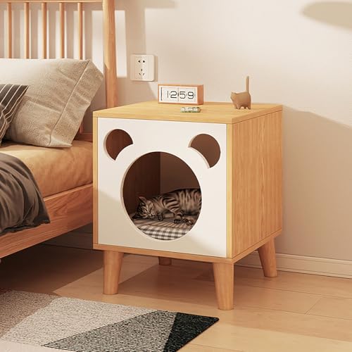Beistelltisch aus Holz, moderner Nachttisch, moderner Wohnzimmer-Beistelltisch und gemütlicher Katzentisch mit Katzenloch-Design, Katzenhütte für Wohnzimmer, Schlafzimmer und Balkon (Weiß + Eiche) Beistelltisch aus Holz, moderner Nachttisch, moderner Wohnzimmer-Beistelltisch und gemütlicher Katzentisch mit Katzenloch-Design, Katzenhütte für Wohnzimmer, Schlafzimmer und Balkon (Weiß + Eiche) von Dachsy