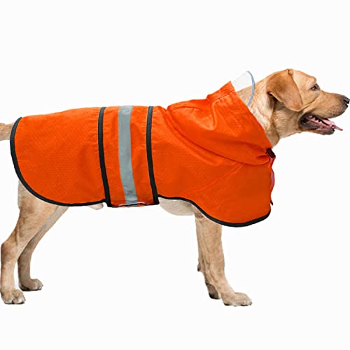 Dadanfly Hunde-Regenmantel, wasserdicht, reflektierend, leicht, atmungsaktiv, mit Kapuze und verstellbarem Bauchgurt und Leinenloch für kleine, mittelgroße und große Hunde (groß) von Dadanfly