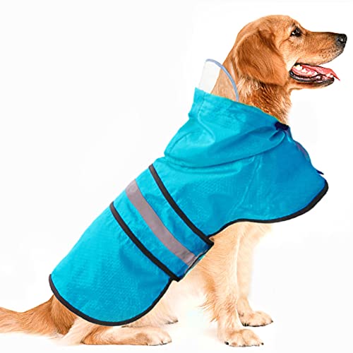 Hunde-Regenmantel, wasserdicht, reflektierend, Zupfer – leicht, atmungsaktiv, mit Kapuze, Poncho, Regenmantel, mittelgroße und große Hunde (X-Large, Blau) von Dadanfly
