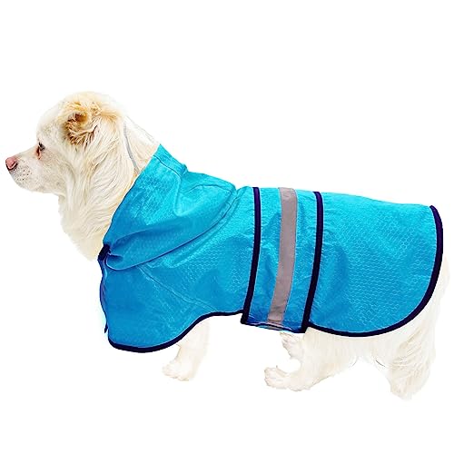Hunde-Regenmantel, wasserdicht, reflektierend, Zupfer – leicht, atmungsaktiv, mit Kapuze, Poncho, Regenmantel, mittelgroße und große Hunde (klein, blau) von Dadanfly
