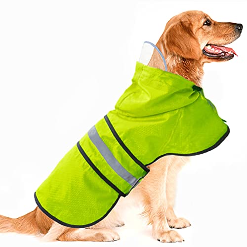 Hunde-Regenmantel, wasserdicht, reflektierend, Zupfstoff, leicht, atmungsaktiv, mit Kapuze, Regenmantel, mittelgroße und große Hunde (Größe XL, Grün) von Dadanfly