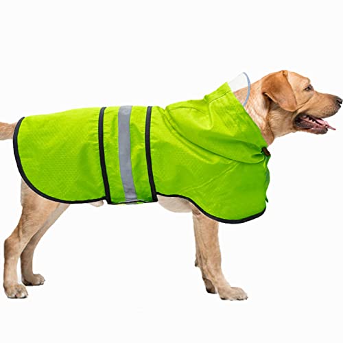 Hunde-Regenmantel, wasserdicht, reflektierend, Zupfstoff, leicht, atmungsaktiv, mit Kapuze, Regenmantel, mittelgroße und große Hunde (groß, grün) von Dadanfly