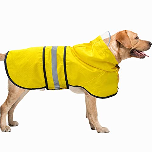 Hunde-Regenmantel, wasserdicht, reflektierend, leicht, atmungsaktiv, mit Kapuze, Regenmantel, mittelgroße und große Hunde (groß, gelb) von Dadanfly