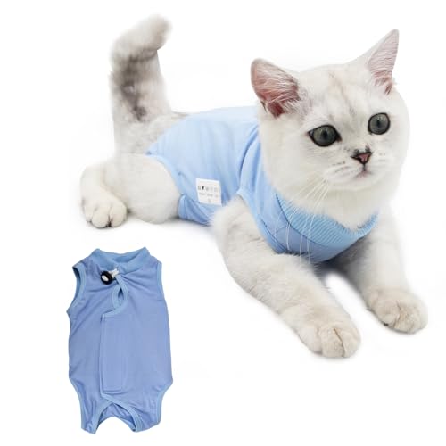 Katzenbody Nach op Kastration Katze, Katzen Body für Katzen Operation, Recovery Suit Katze, Chirurgischer Genesungsanzug, Professioneller Erholungsanzug für Bauchwunden Oder Hautkrankheiten (M, Blau) von Daelesr