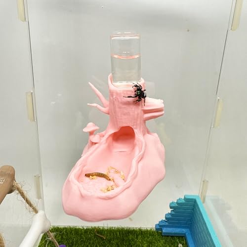Springende Spinne Wasserspender, springende Spinne Versteck Magnetischer hängender Wasserspender und versteckte Höhle, Zaunzubehör für kleine Tiere wie springende Spinnen, Baumtiere usw. (Rosa) von Daerky