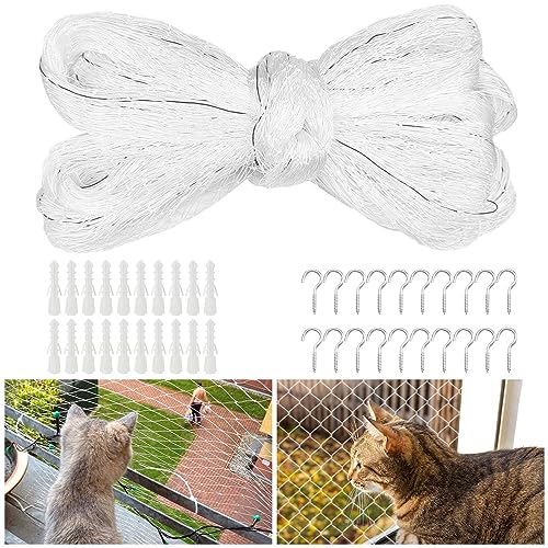 Katzennetz Transparent,4×3M Balkon Katzennetz,2,5×2,5cm Maschengröße Katzennetz für Balkon,Balkonnetz für Katzen mit Befestigungsseil und Zubehör,Katzengitter Balkon für Terrassen,Fenstern,Dachluken von Dafencar