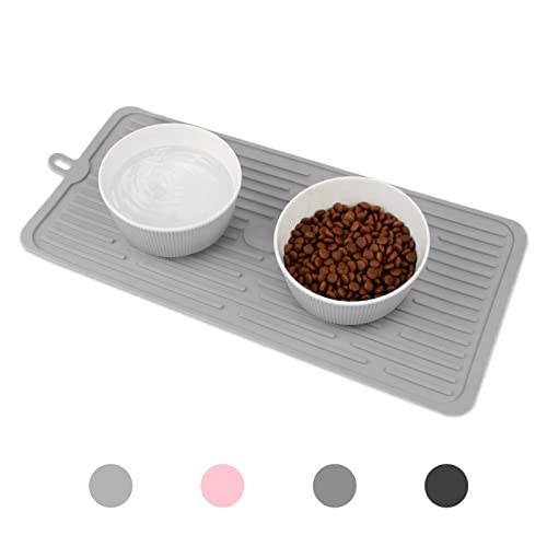 Dahaiwua Haustier-Tischset für Hund und Katze, Matte gegen Überlaufen von Futter und Wasser, tragbare und faltbare Matte, geeignet für mittelgroße und kleine Haustiere für Hunde und Katzen (grau) von Dahaiwua