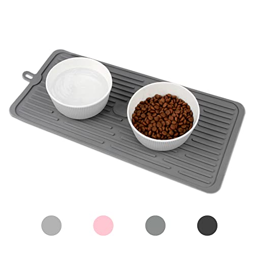 Dahaiwua Haustierfuttermatte, Matte gegen Überlaufen von Futter und Wasser, tragbare und faltbare Matte, geeignet für mittelgroße und kleine Haustiere für Hunde und Katzen (dunkelgrau) von Dahaiwua