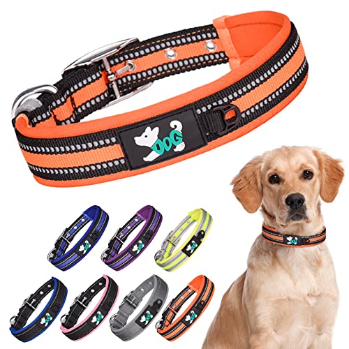 Strapazierfähiges Hundehalsband, ultraweich gepolstertes, reflektierendes Hundehalsband mit verstellbaren Edelstahl-Hardware für kleine, mittelgroße und große Rassen (Größe XL (58,4 - 71,1 cm), von Dahaiwua