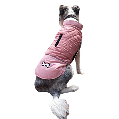 DAIHAN Hundejacke Winterweste Jacken Hundemantel Haustier Skifahren Kostüm Ärmellose Baumwolle Gepolsterte Weste wasserdichte Kleidung,Pink,L von DAIHAN